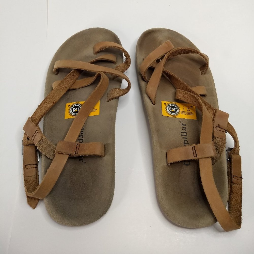 Cat Caterpillar Strappy Flat Leather Sandals Size US 6 Buckle closure P304923